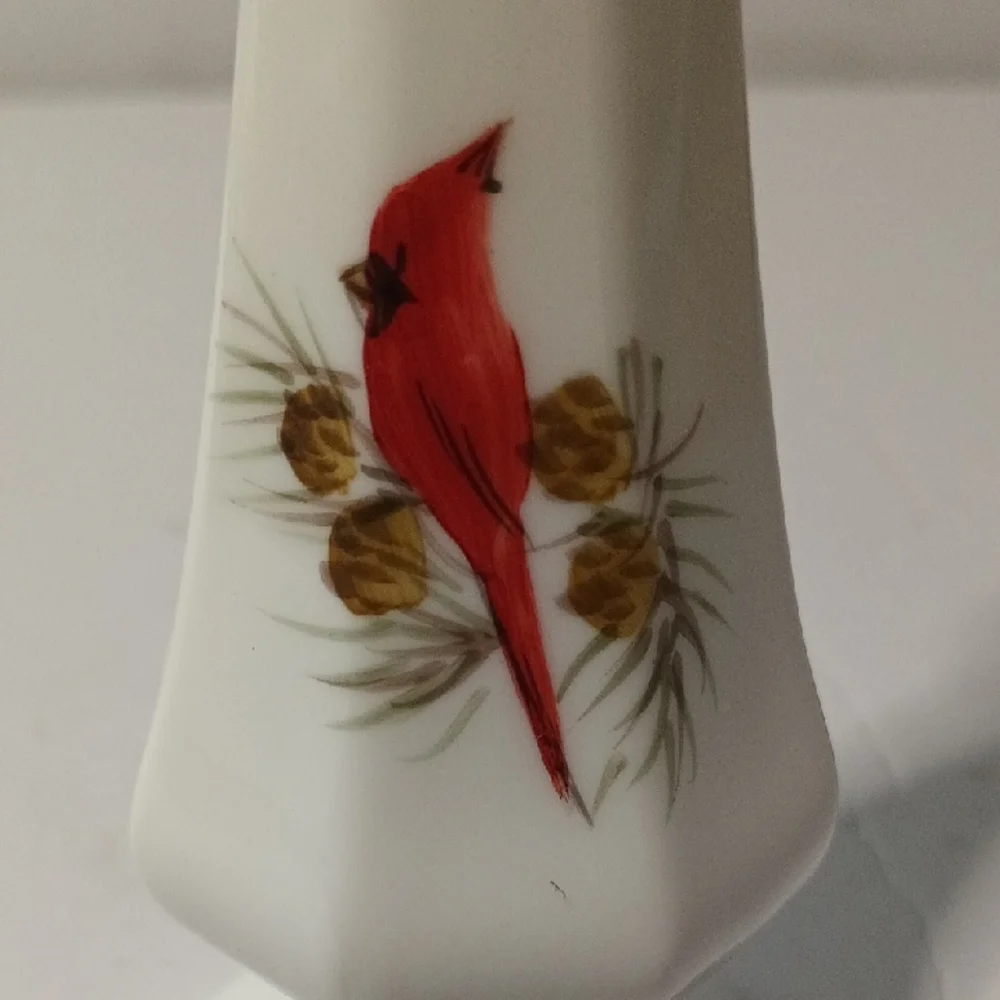 Fenton White Vase with Red Floral Accent